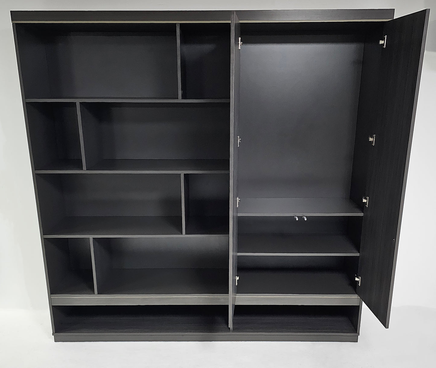 Large Modern Grey Oak Open Bookcase with Two Doors - 2000mm - BWJ-HS0220