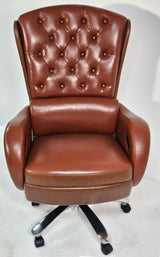 Genuine Brown Leather High Back Executive Office Chair with Chesterfield Design - 6002HL