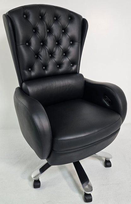 Genuine Black Leather High Back Executive Office Chair with Chesterfield Design -  6002HL