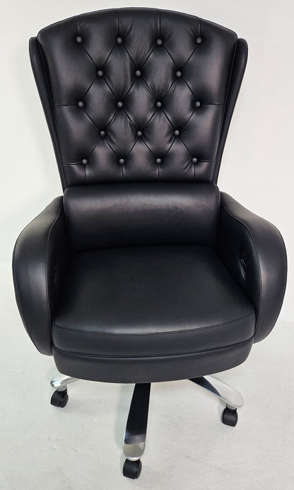 Genuine Black Leather High Back Executive Office Chair with Chesterfield Design -  6002HL