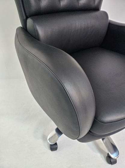 Genuine Black Leather High Back Executive Office Chair with Chesterfield Design -  6002HL