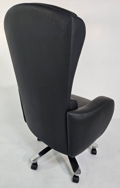 Genuine Black Leather High Back Executive Office Chair with Chesterfield Design -  6002HL