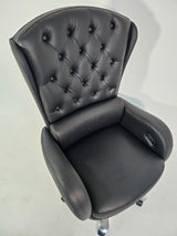 Genuine Black Leather High Back Executive Office Chair with Chesterfield Design - 6002HL