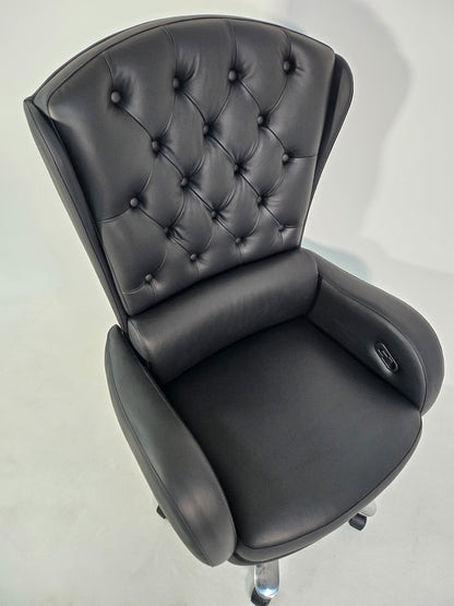 Genuine Black Leather High Back Executive Office Chair with Chesterfield Design -  6002HL
