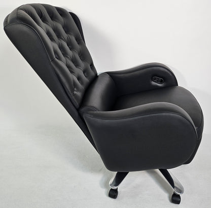 Genuine Black Leather High Back Executive Office Chair with Chesterfield Design -  6002HL