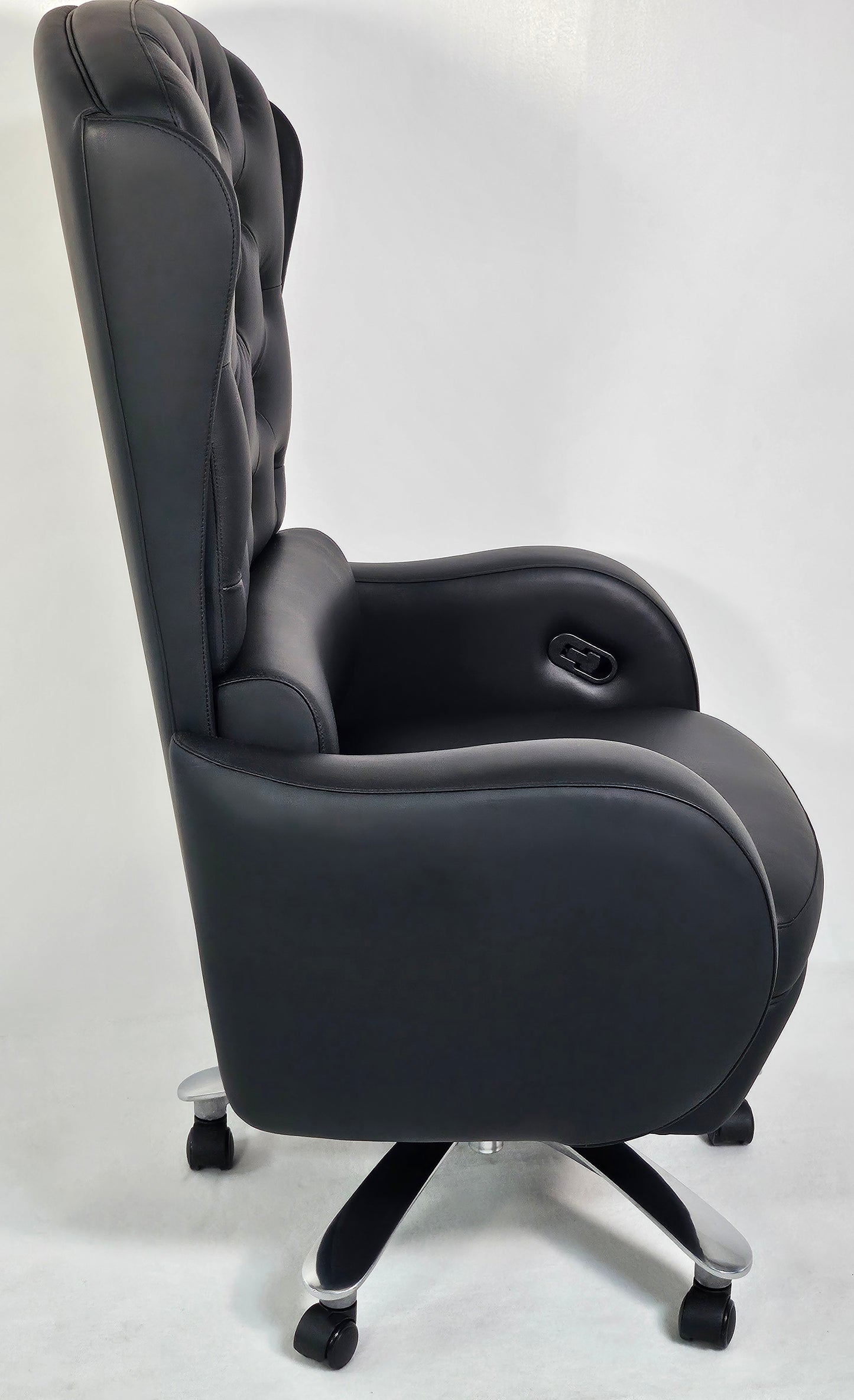 Genuine Black Leather High Back Executive Office Chair with Chesterfield Design -  6002HL