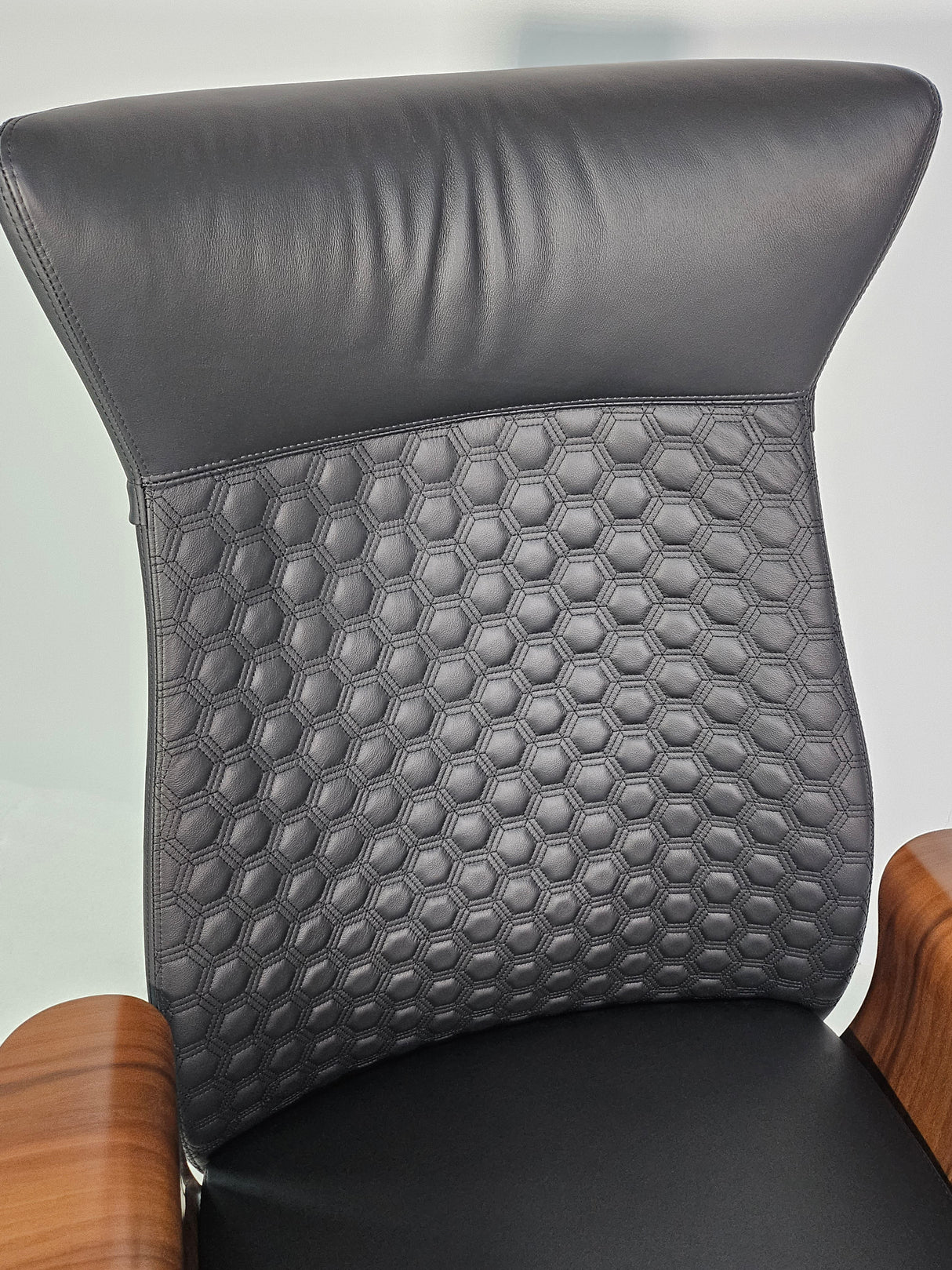 Modern Genuine Black Leather High Back Office Chair with Hexagonal Design - 6084HL