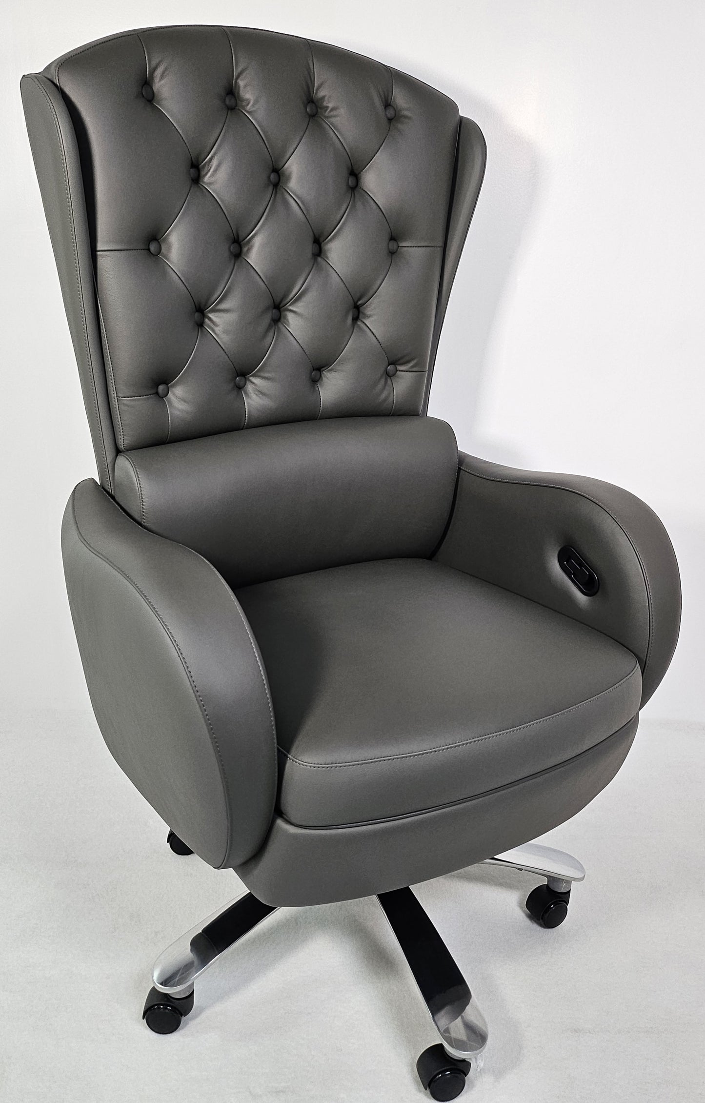 Genuine Grey Leather High Back Executive Office Chair with Chesterfield Design -  6002HL