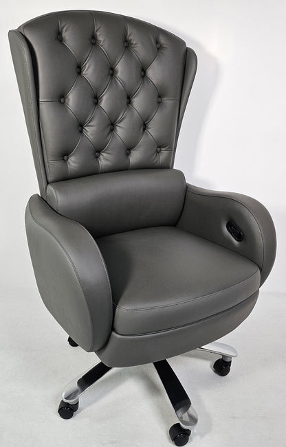 Genuine Grey Leather High Back Executive Office Chair with Chesterfield Design -  6002HL