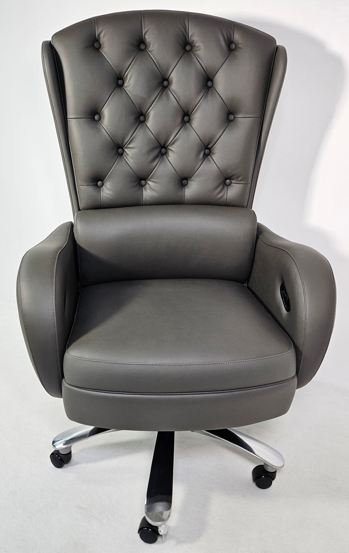 Genuine Grey Leather High Back Executive Office Chair with Chesterfield Design - 6002HL