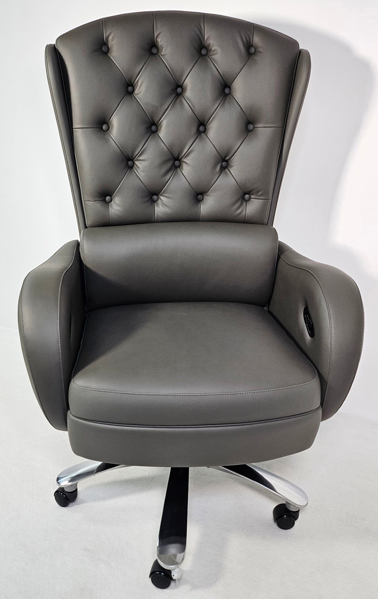 Genuine Grey Leather High Back Executive Office Chair with Chesterfield Design -  6002HL