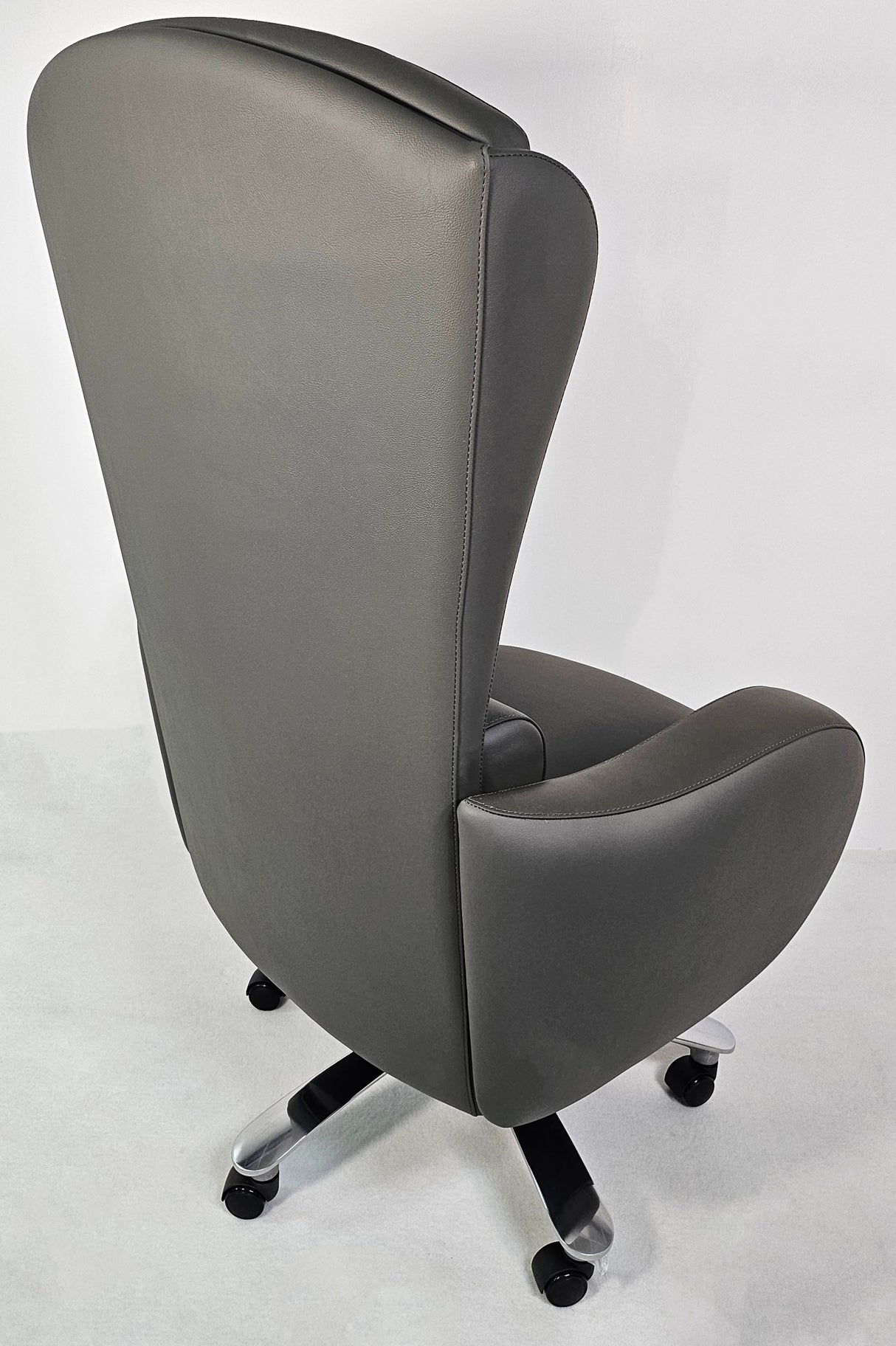 Genuine Grey Leather High Back Executive Office Chair with Chesterfield Design - 6002HL