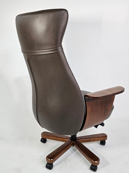 Modern Genuine Brown Leather High Back Office Chair with Hexagonal Design -  6084HL