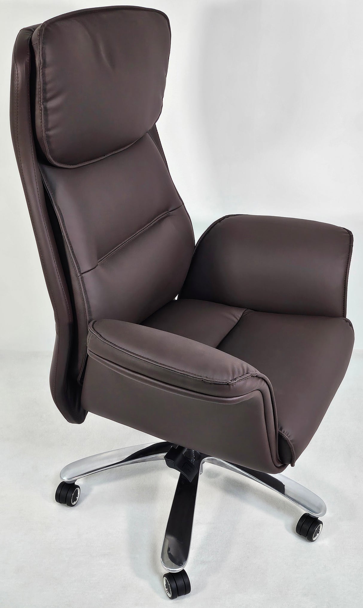 Modern High Back Brown Leather Executive Office Chair with Winged Arms - 1808A