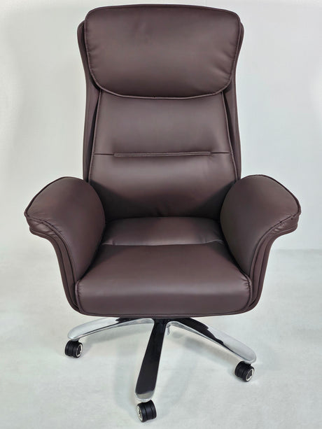 Modern High Back Brown Leather Executive Office Chair with Winged Arms - 1808A