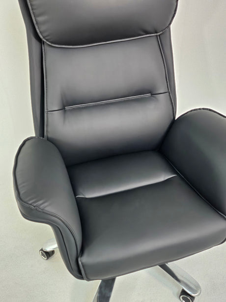 Modern High Back Black Leather Executive Office Chair with Winged Arms - 1808A