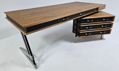 Solid Oak Veneer Executive Office Desk with Built in Storage - 2000mm - CR-Designer