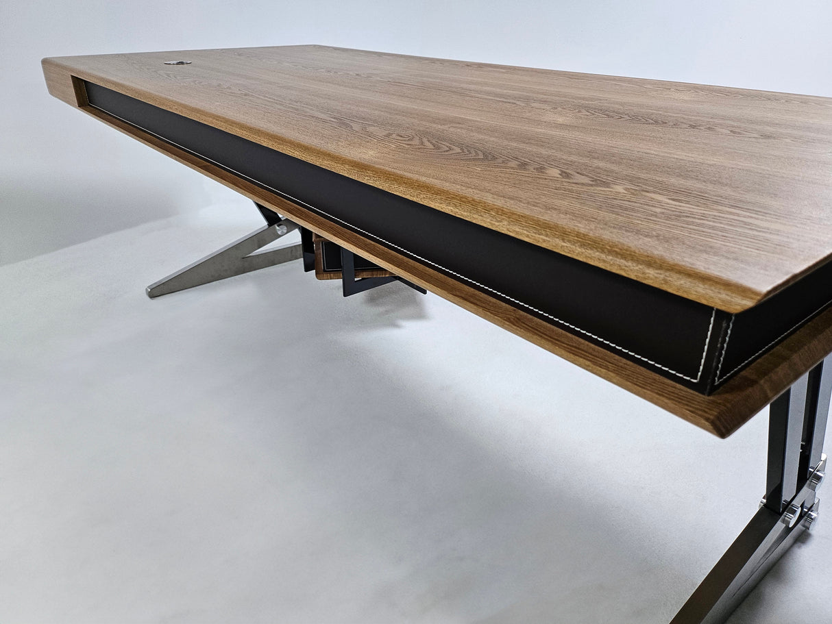 Solid Oak Veneer Executive Office Desk with Built in Storage - 2000mm - CR-Designer
