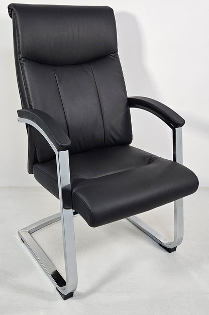 Modern Chrome and Black Leather Executive Visitor Chair -  FE-202