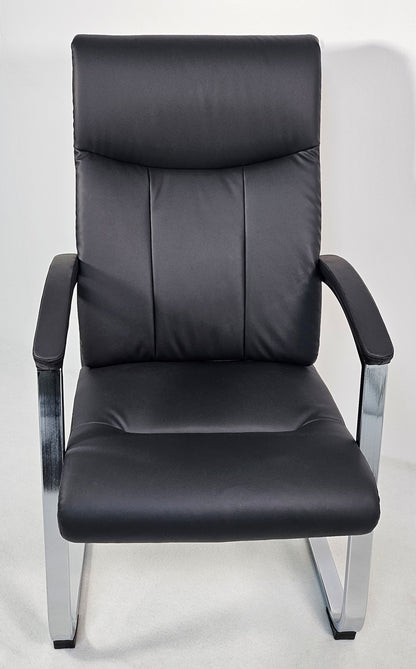 Modern Chrome and Black Leather Executive Visitor Chair -  FE-202
