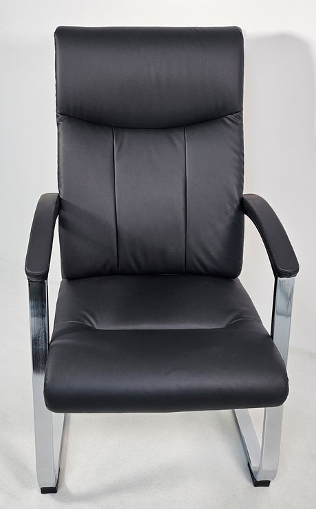 Modern Chrome and Black Leather Executive Visitor Chair - FE-202