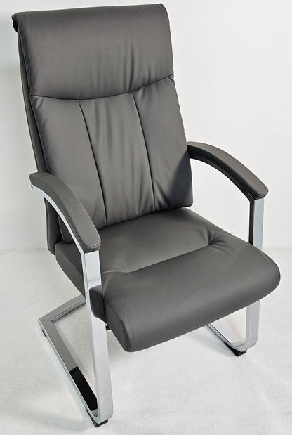 Modern Chrome and Grey Leather Executive Visitor Chair -  FE-202