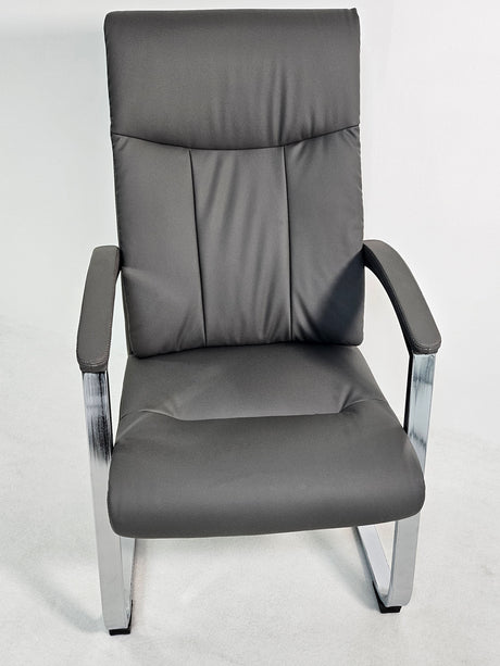 Modern Chrome and Grey Leather Executive Visitor Chair - FE-202