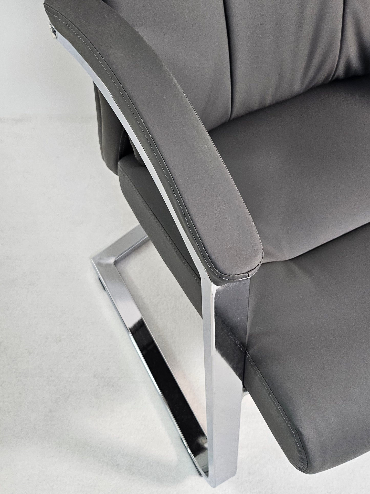 Modern Chrome and Grey Leather Executive Visitor Chair -  FE-202