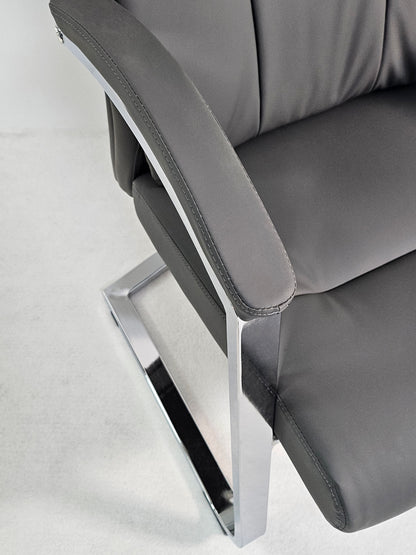 Modern Chrome and Grey Leather Executive Visitor Chair -  FE-202