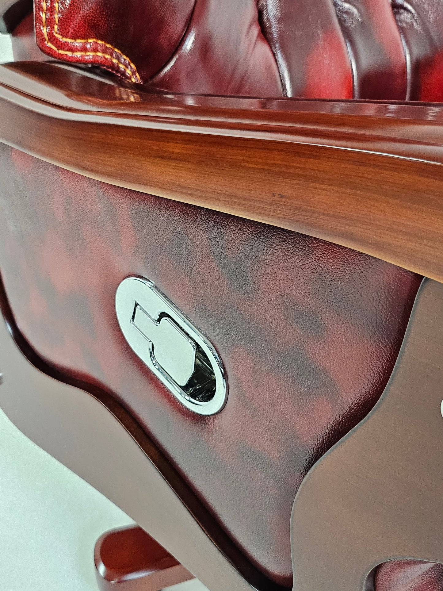 Large Burgundy Genuine Leather Executive Office Chair with Walnut Detailing -  A8052