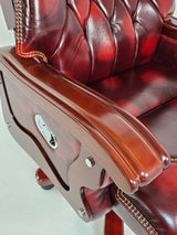 Large Burgundy Genuine Leather Executive Office Chair with Walnut Detailing - A8052