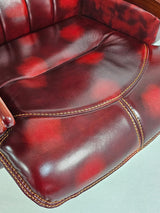 Large Burgundy Genuine Leather Executive Office Chair with Walnut Detailing - A8052