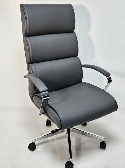 Modern Grey Leather High Back Executive Office Chair - HB-286A