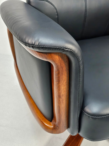 Black Leather Executive Office Chair with Solid Wood Detailing - ZX-006