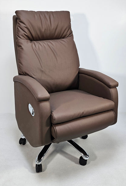Full Reclining High Back Executive Office Chair in Brown Leather - H004
