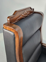 Extra Large Genuine Leather Executive Office Chair with Walnut Veneered Arms - Black - CR-BC001