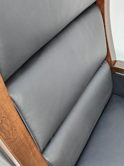 Extra Large Genuine Leather Executive Office Chair with Walnut Veneered Arms - Black - CR-BC001