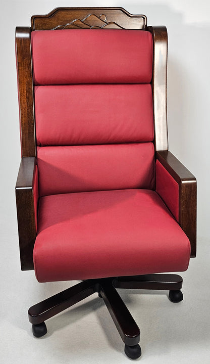 Extra Large Genuine Leather Executive Office Chair with Walnut Veneered Arms - Burgundy - CR-BC001