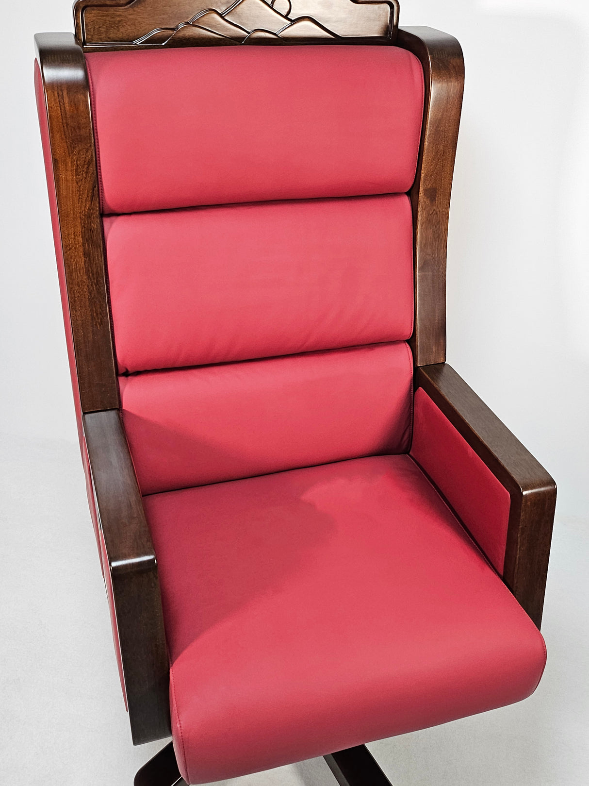 Extra Large Genuine Leather Executive Office Chair with Walnut Veneered Arms - Burgundy - CR-BC001