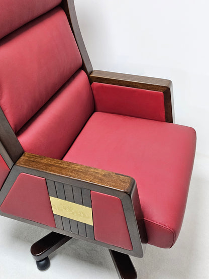 Extra Large Genuine Leather Executive Office Chair with Walnut Veneered Arms - Burgundy - CR-BC001