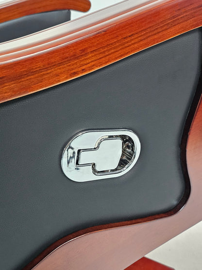 Large Black Genuine Leather Executive Office Chair with Walnut Detailing -  A8052