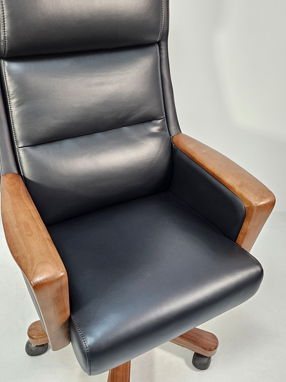 Black Genuine Leather Executive Office Chair with Real Wood Veneer Arms - 2002A