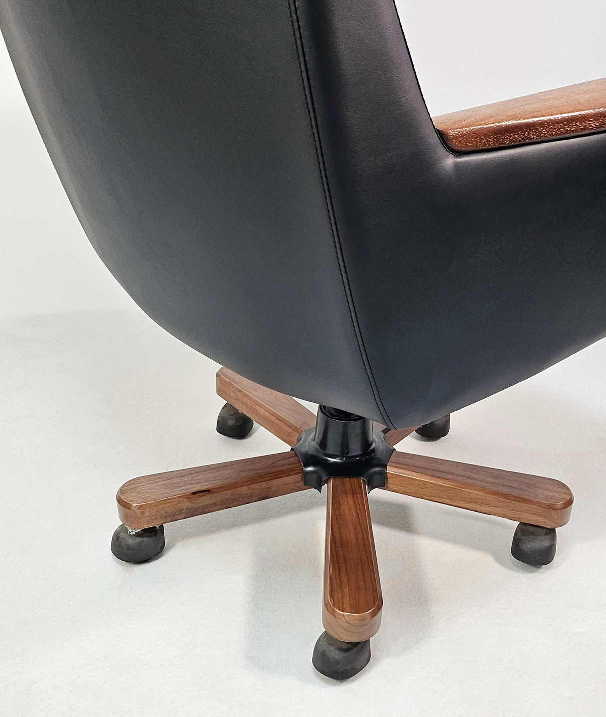 Black Genuine Leather Executive Office Chair with Real Wood Veneer Arms - 2002A