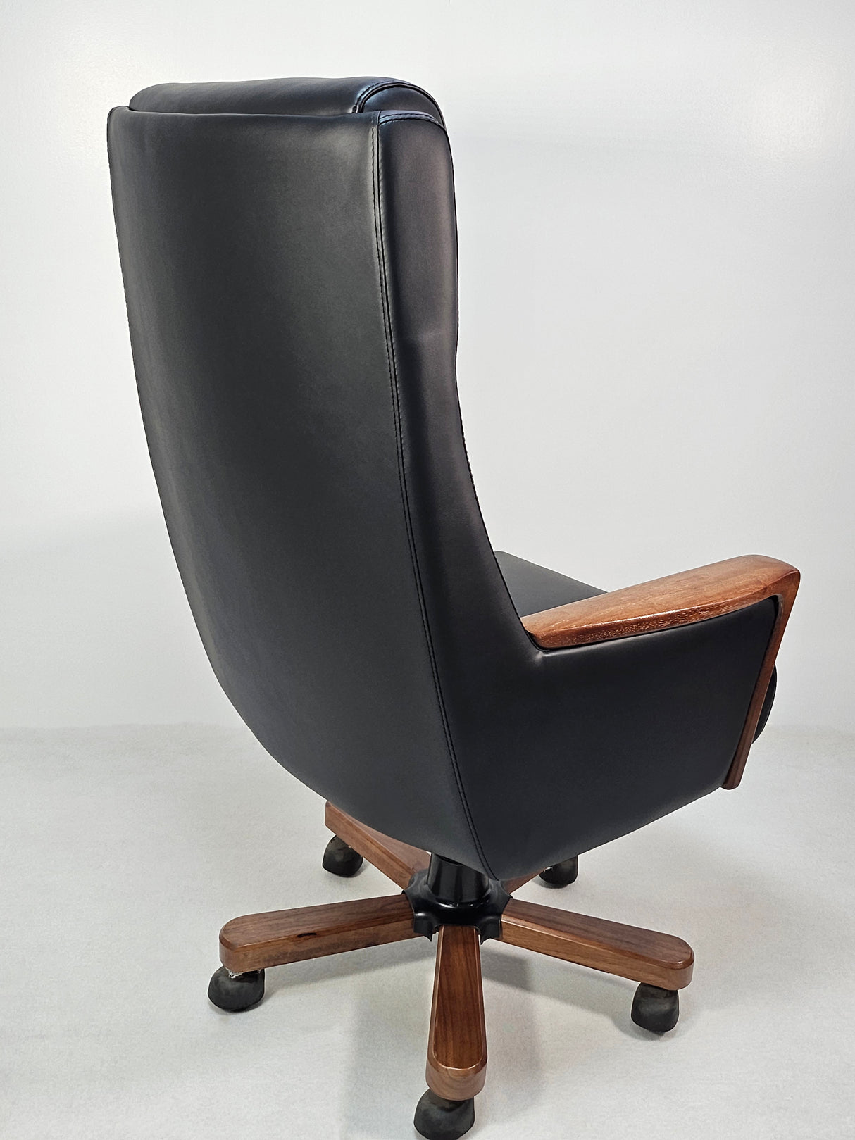 Black Genuine Leather Executive Office Chair with Real Wood Veneer Arms - 2002A