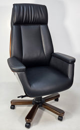 Black Leather Executive Office Chair with Wood Detailing - RM-6087A