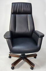 Black Leather Executive Office Chair with Wood Detailing - RM-6087A