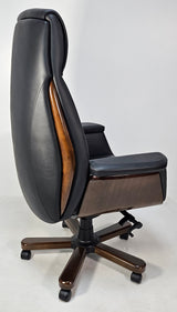 Black Leather Executive Office Chair with Wood Detailing - RM-6087A