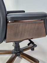 Black Leather Executive Office Chair with Wood Detailing - RM-6087A