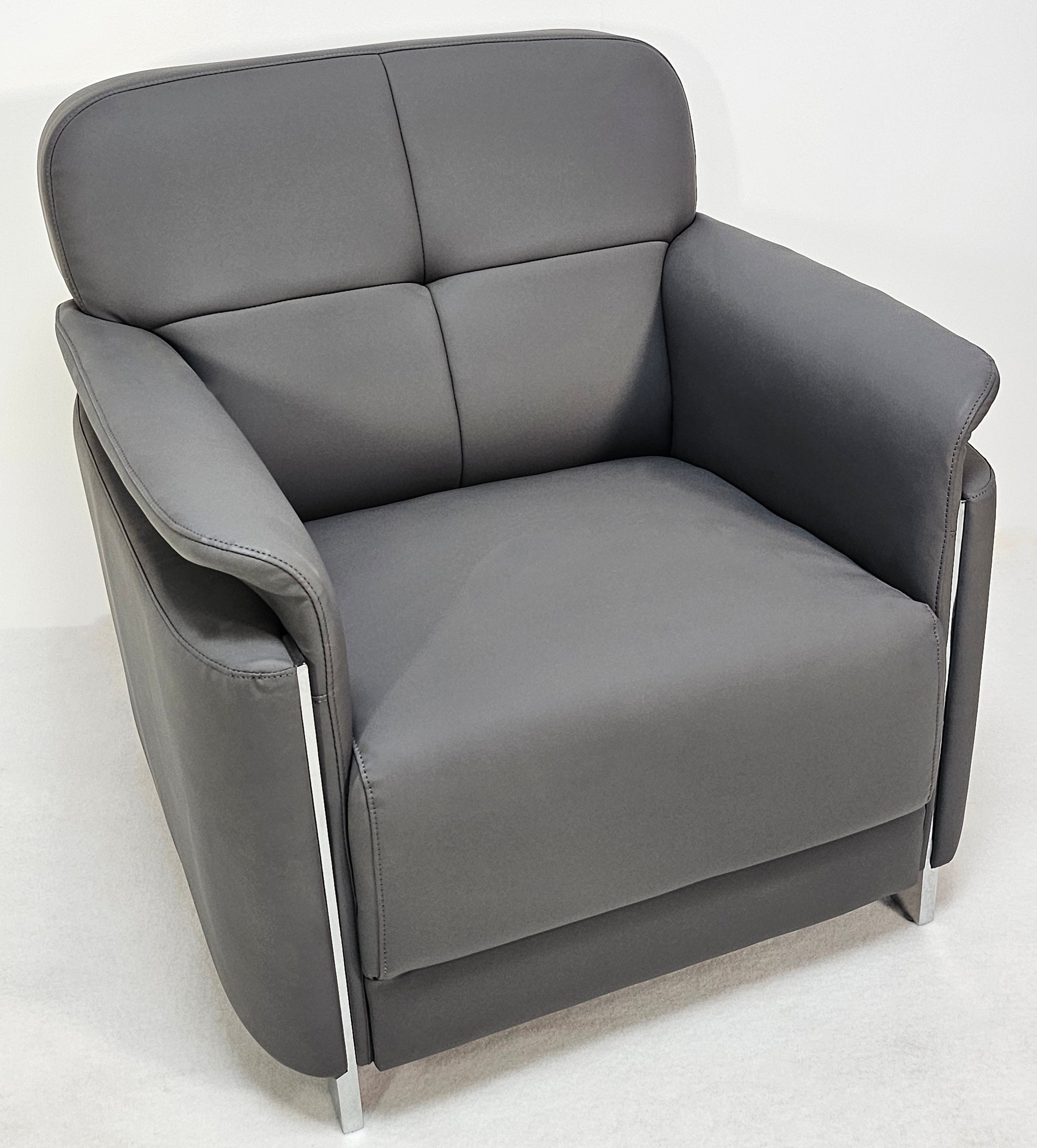 Contemporary Chesterfield Design Grey Leather Sofa Set - Single, Twin and Triple Seat Available - HB-810 UK