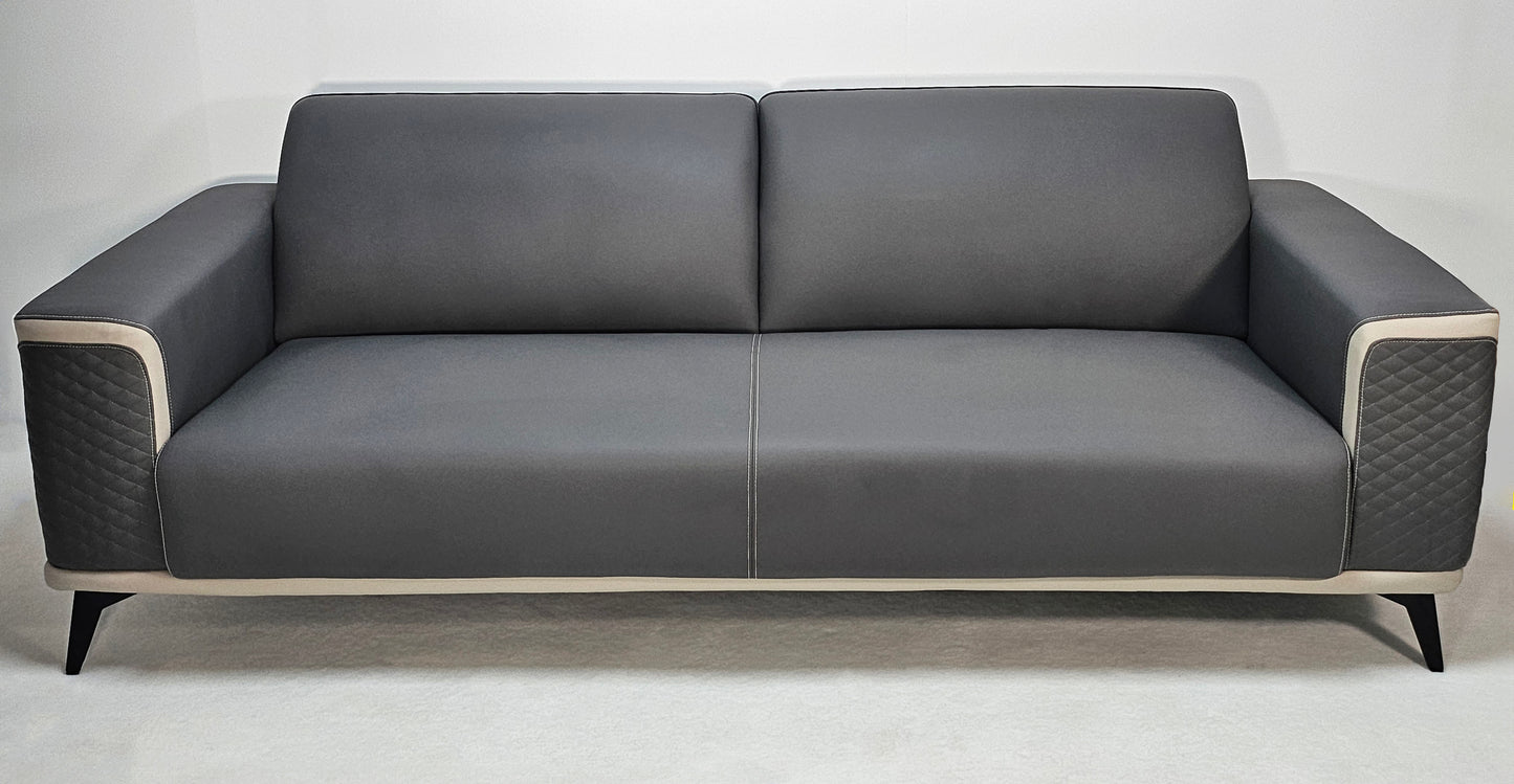 Modern Grey Leather with Cream Leather Trim Sofa - One and Triple Seat Available - JF119